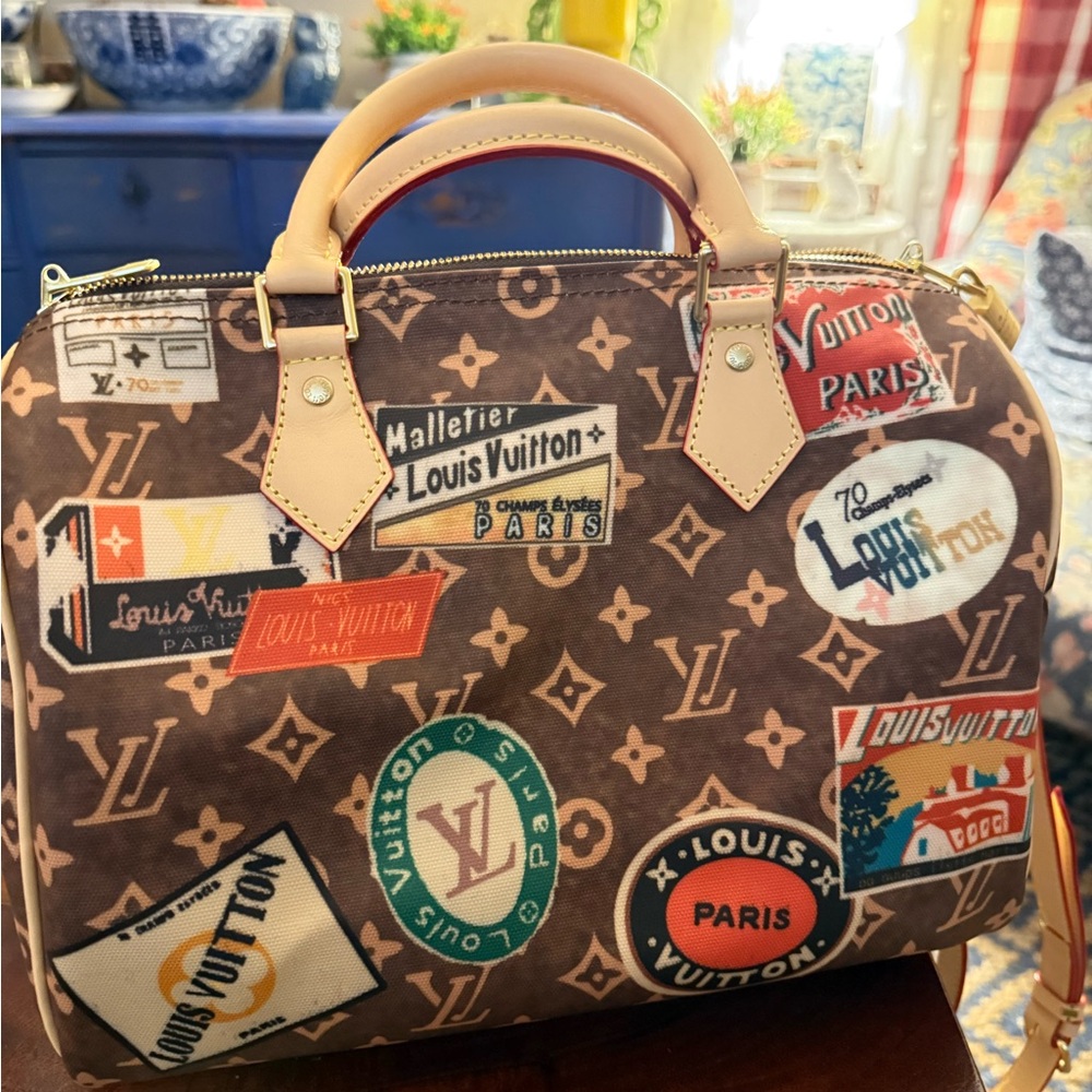 Louis Vuitton Brown Satchel with Multicolor Patches